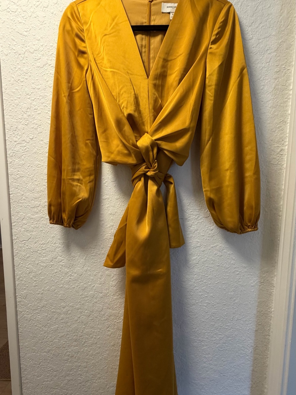 Banana Republic Mustard Satin Tie-Front Long Sleeve Dress